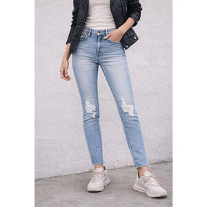 L’AGENCE Skinny Jeans Women’s Size 24 Light Wash Distressed Raw Hem Soft Chic